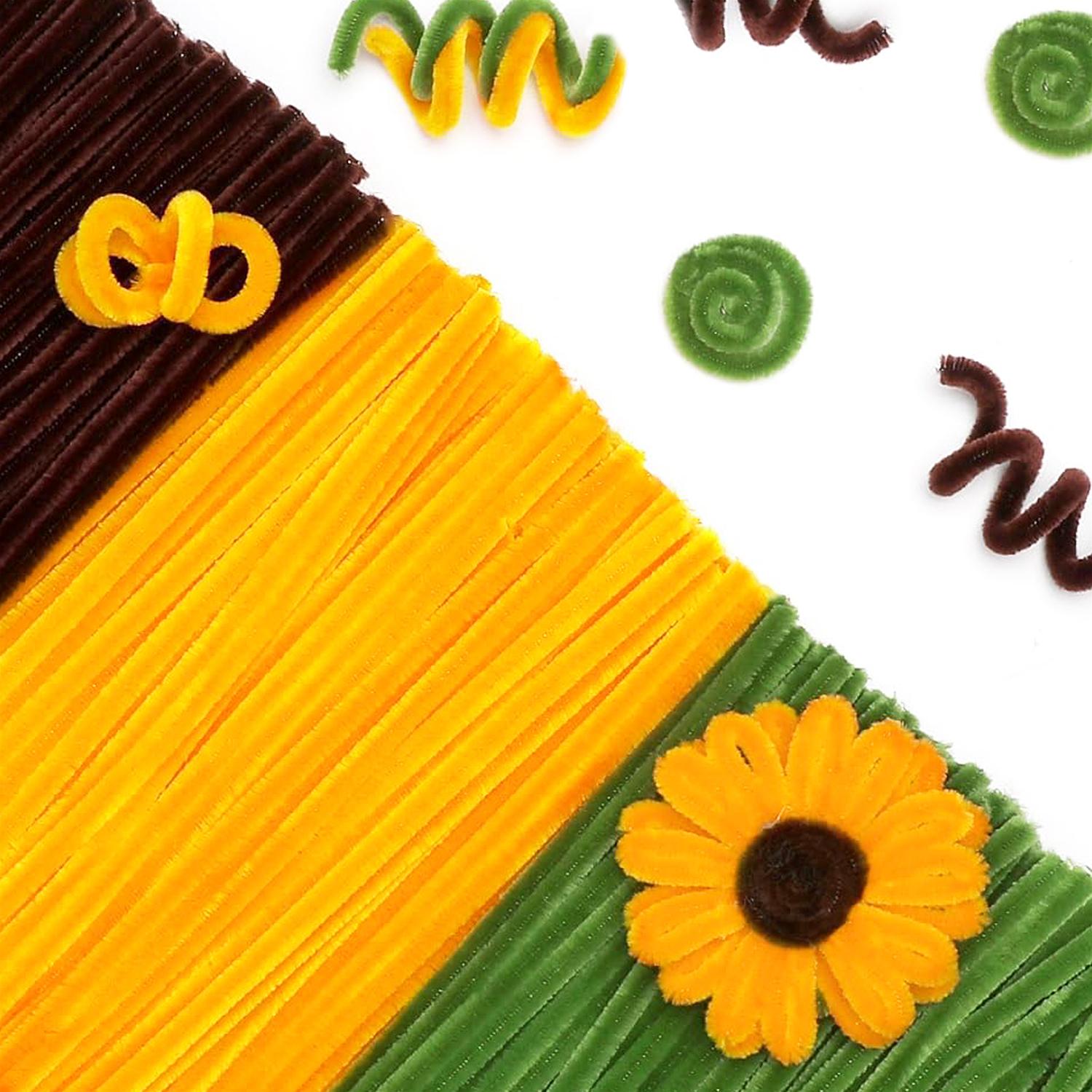 500PCS Pieces Sunflower Color Pipe Cleaners Chenille Stems for Flowers Craft Supplies Bulk Fluffy Fuzzy Sticks for DIY Art Projects Creative Gift Wrapping Party Decorations