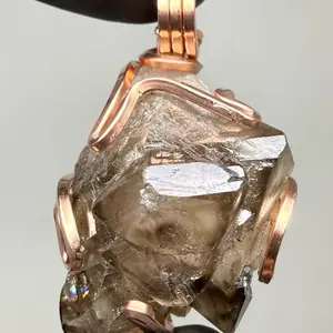 Large Elestial Smoky Quartz w/ Rainbow inclusion - Alligator Quartz - Copper PENDANT Unique Artisan Crafted Design 999 Cu