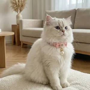 Detachable Cat Collar with Pearl Pendant, Quick Release Clasp, Bow, Adjustable Baby Kitten Collar, Polyester Bead, Floral Decor