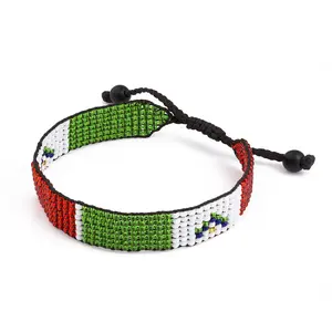 Mexico Flag Bracelet: Handmade Adjustable Beaded Unisex Boho-Style Jewelry