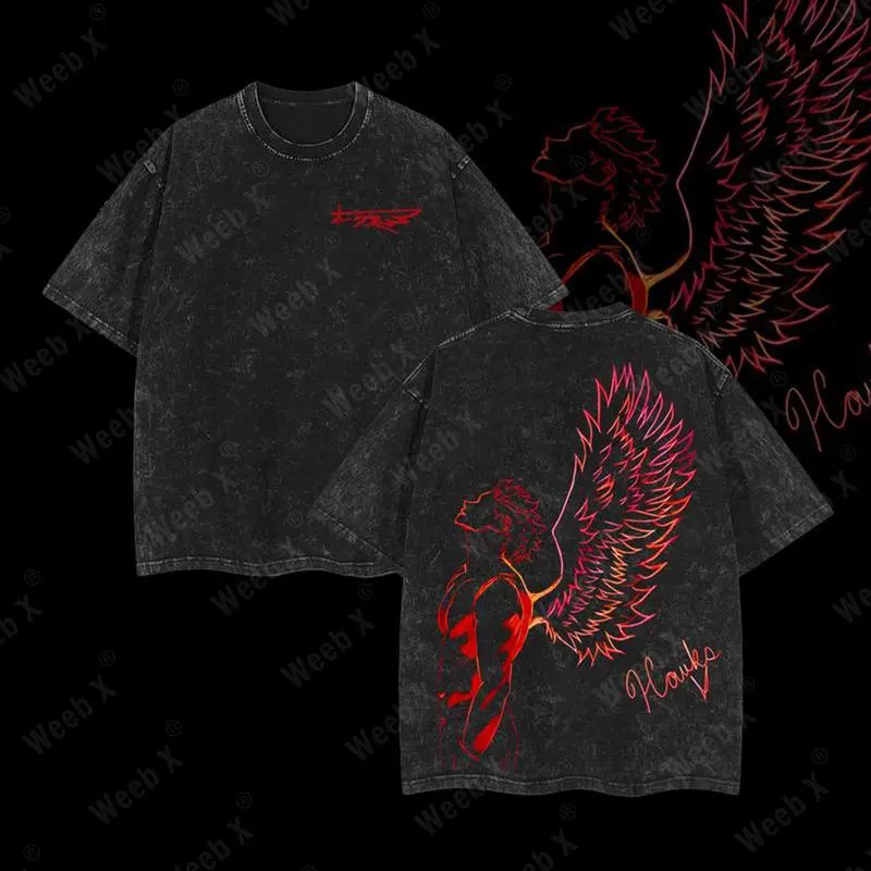 Weeb X Boku No Hero Hawks Washed T-Shirt – Wings Unleashed Edition – Premium Vintage Tee Featuring Pro Hero Hawks in Flight – BNHA Anime Merch for My Hero Academia Fans & Streetwear Enthusiasts