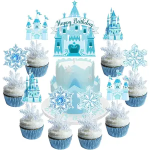 1Set Winter Princess Castle Birthday Cake Topper Castle Birthday Cake Topper Decorations Snowflake Theme Castle Cake Topper for Winter Wonderland Birthday Supplies