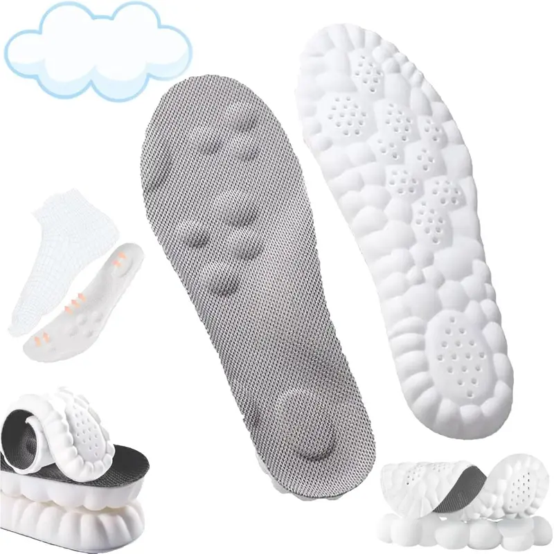 4D Cloud Bounce Foam Insoles & Heel Liners - Sturdy, Acupressure Massage, Arch Fit Cushioned Inserts, Joint Support, Plantar Fasciitis Relief for Adults, All-Seasons Fits Sports & Casual Shoes