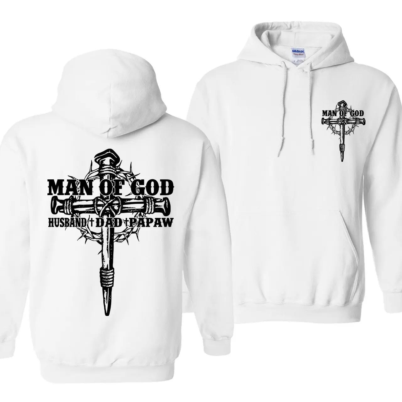 Man of God Hoodie, Husband, Dad, Papa, 2-sided Print, Christian Faith Graphic Pullover Sweatshirt, Unisex Streetwear Hoodie, Religious Gift for Men, Father, Husband.