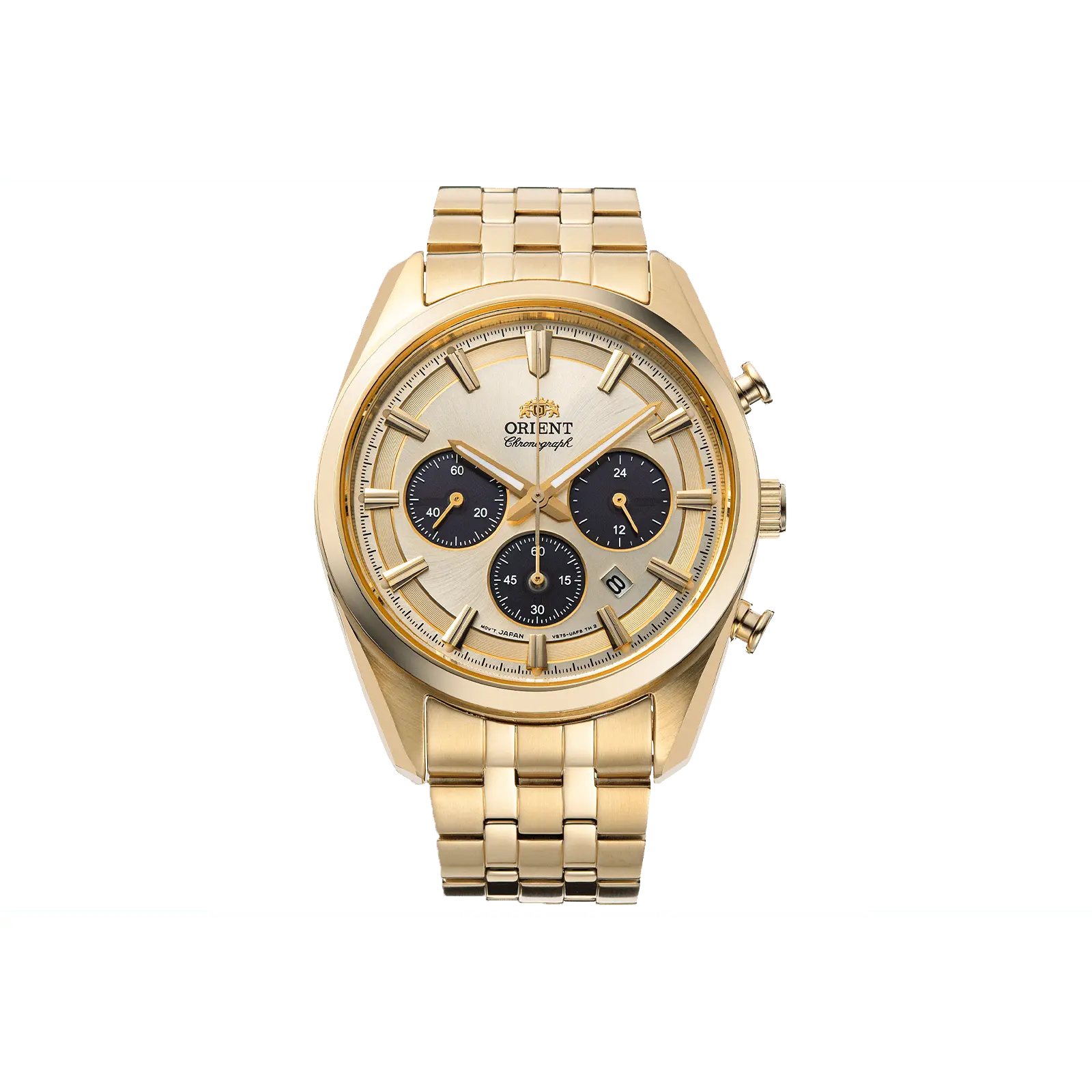 Orient Stretto Men's Stainless Steel Chronograph Watch - 40mm Solar-Powered, Champagne Dial, Sapphire Crystal, RA-TX0301G10B, Men's Watches, Analog, 30M - 50M, 24/7 Continuous Quartz Watches