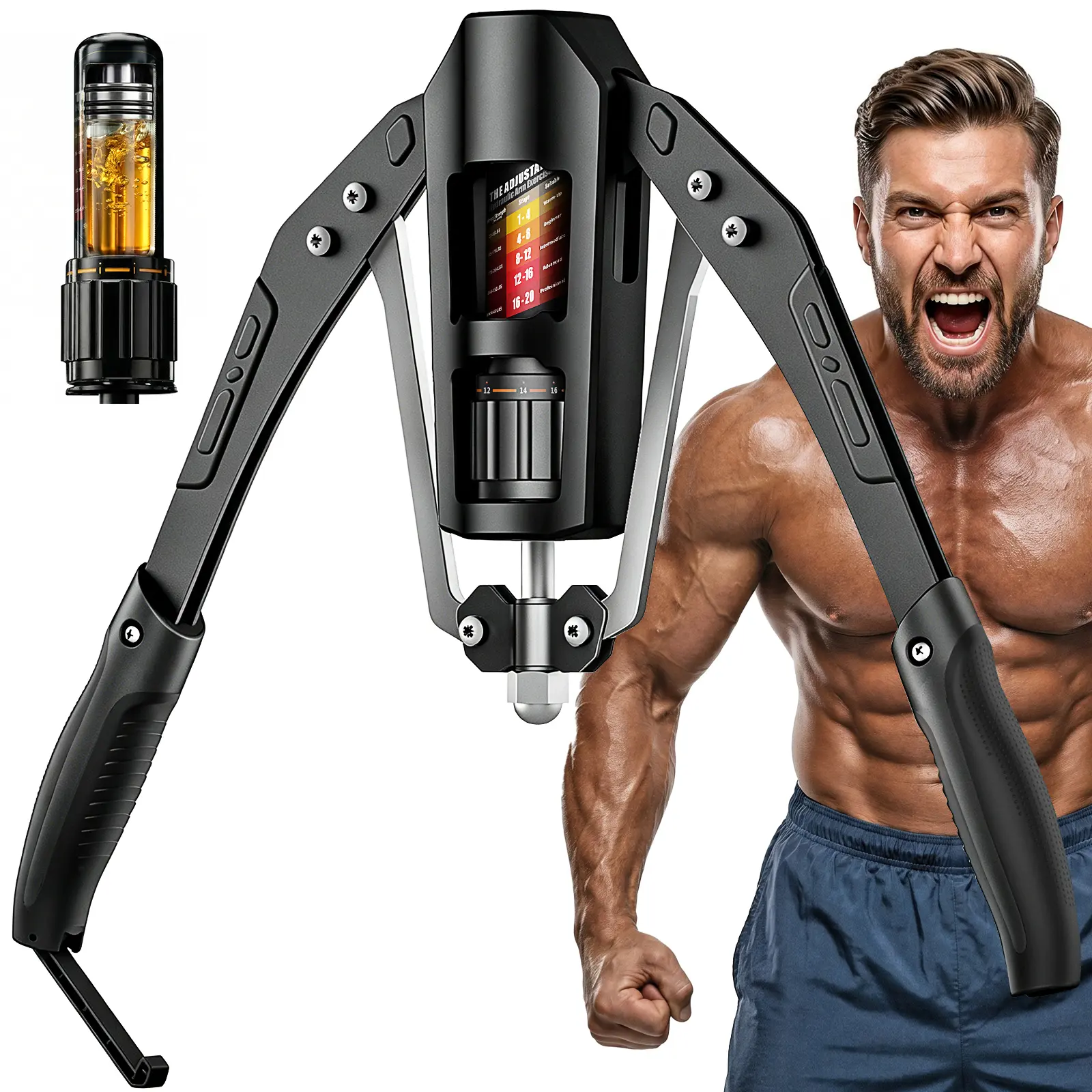 EAST MOUNT R2Pro Hydraulic Power Twister - Adjustable 22-440 lbs Resistance Heavy-Duty Steel Home Workout Equipment, Portable Home Gym Chest and Arm Trainer, Adjustable Hand Strengthener with Hydraulic Power Core