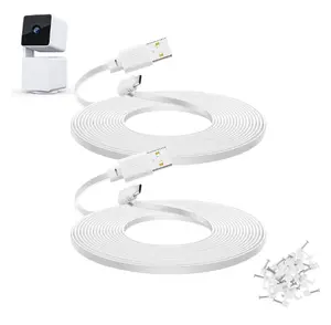 2-Pack 30 ft Extension Cable for  Cam Pan V3 Outdoor Camera, Micro USB 90 Degree Power Adapter, Flat Cord, White