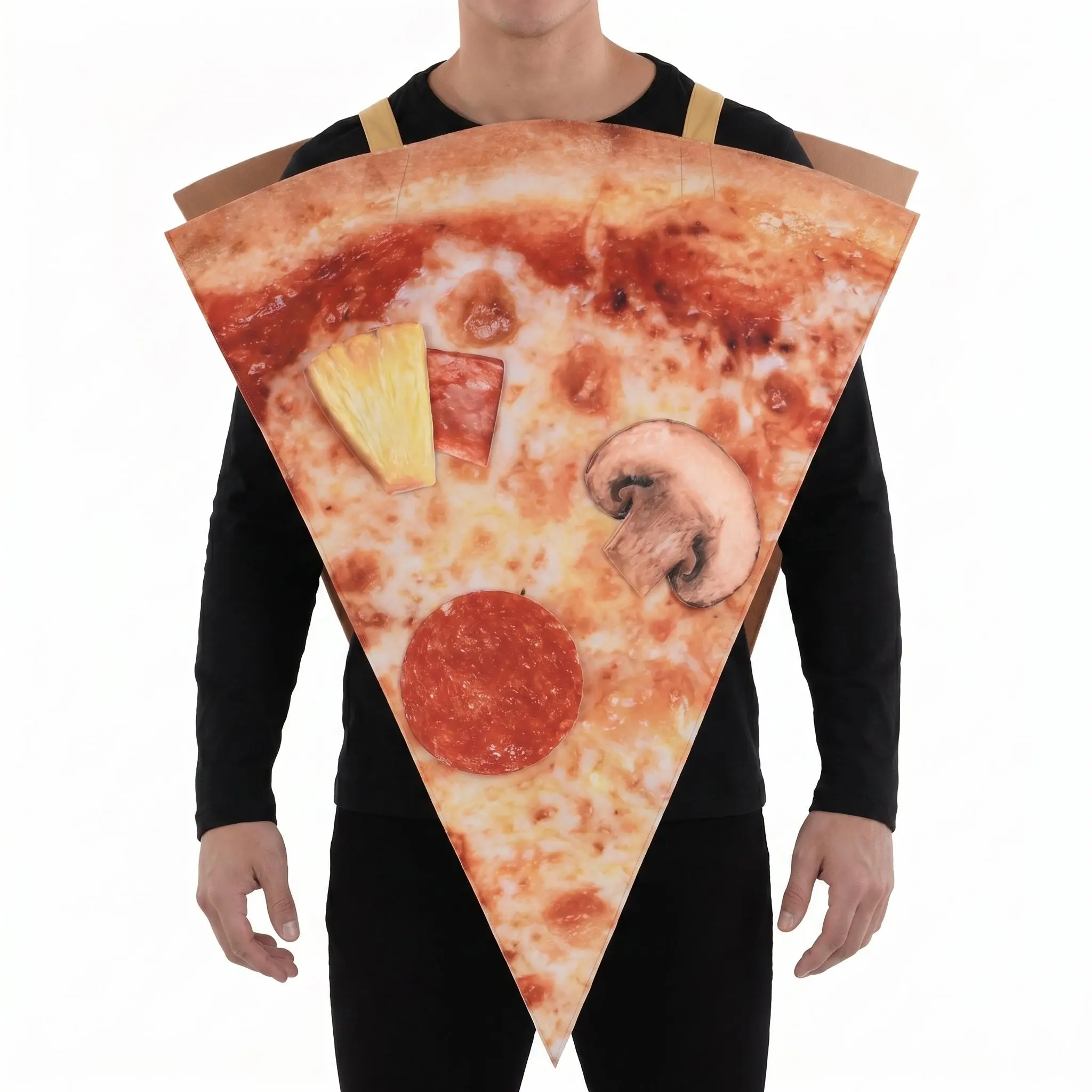 Pizza Slice Costume Adult Tunic - Funny Halloween Food Costume with Photorealistic Print, Easy Slip-On One Size for Men