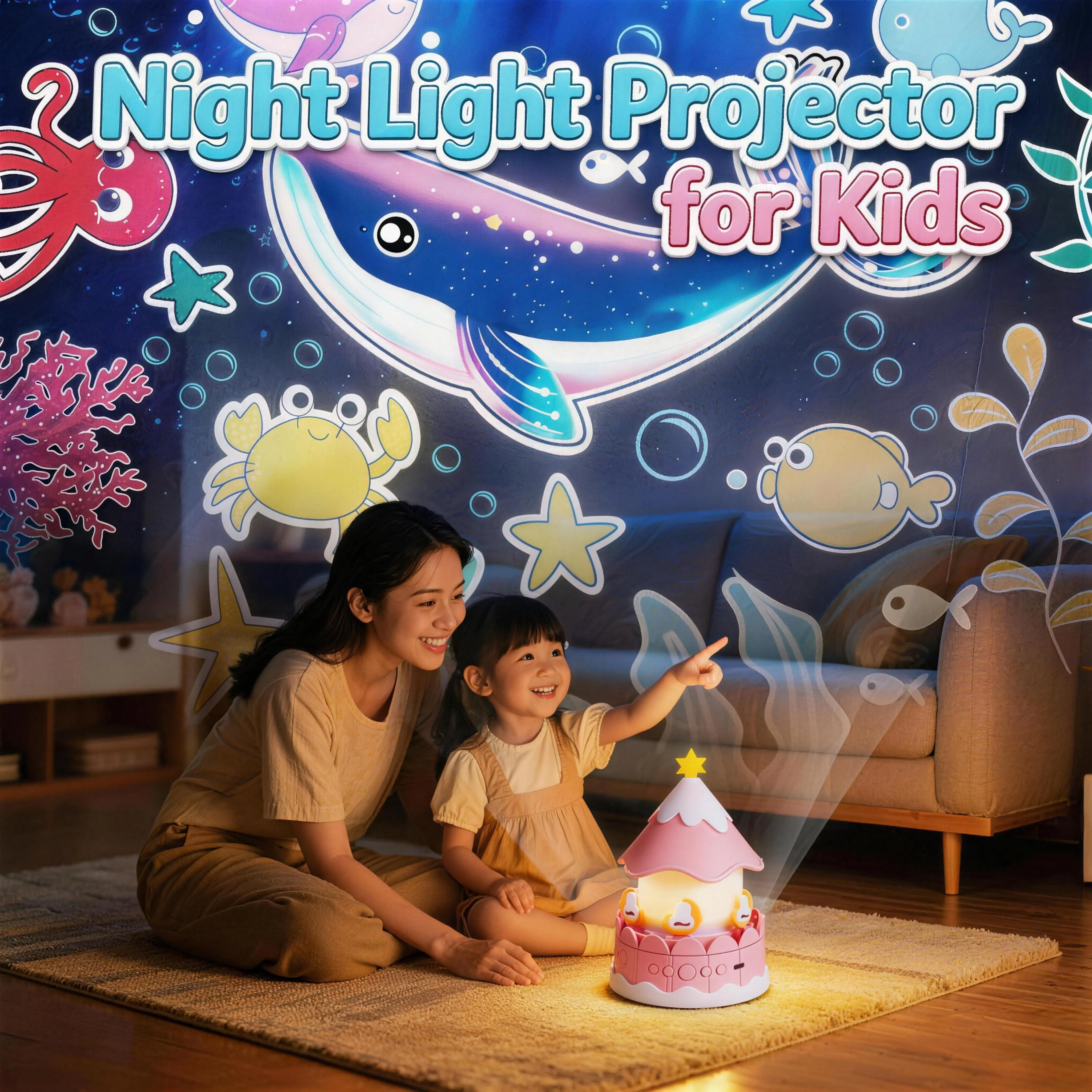 B-Link Carousel Design Rechargeable Star Projector Lamp - 3W ABS Plastic, Bluetooth Speaker, 21 Cartoon Films, 20 Sleep Aid Tunes, Remote Control, Auto Off Timer, Bedroom Use Nursery Bedside Light, Toddler Birthday Gift