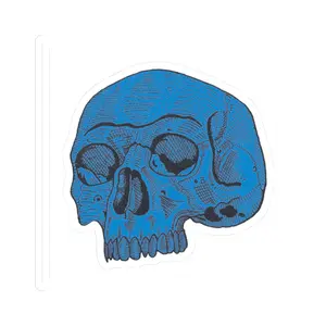 Blue Retro Etched Skull Kiss-Cut Sticker