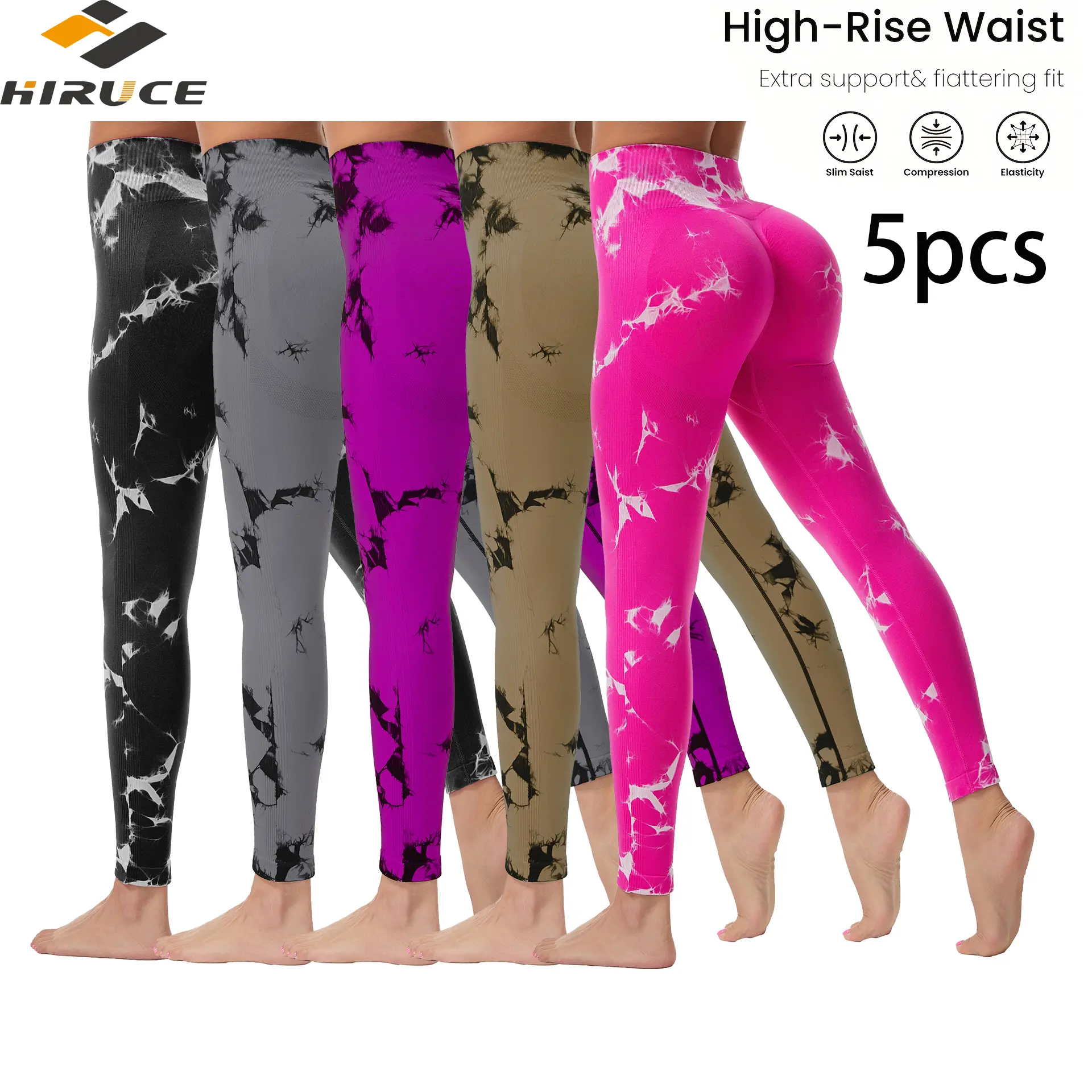 1-5 Pack Tie-Dye Leggings High-Waisted Tummy Control & Butt Lift Yoga Pants