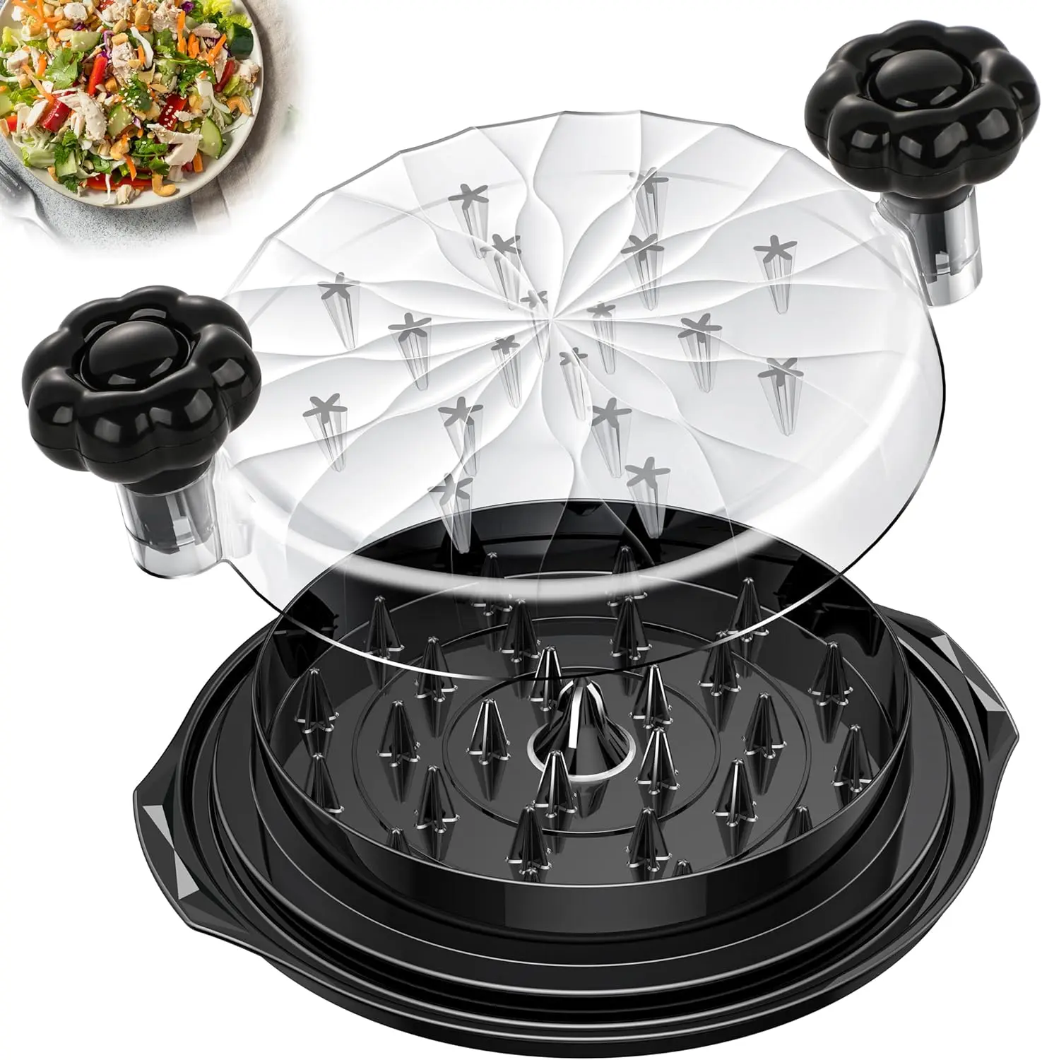 Chicken Chopper Tool, Professional Chicken Breast Chopper, Visible Kitchen Gadget Grinder with Brush, Strong Anti-slip Strips, Ergonomic Handle, Great Gift for Mom, BPA Free (Black)