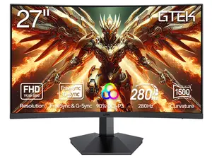 GTek 280Hz Gaming Monitor, 27 Inch Frameless Display Full HD 1920 x 1080P Computer Monitor, Curved 1500R, VA 1ms MPRT, DP 280Hz,FreeSync, DisplayPort/HDMI, 90% DCI-P3 - F2740C