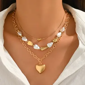 Chunky Necklace for Women Trendy Statement Necklaces Big Heart Pendant OT Toggle Necklace Layered Heart Chunky Jewelry