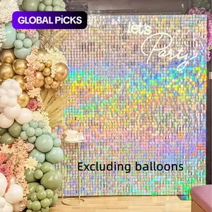 Sequin Backdrop, 18/36 Panels Square Sequin Shimmer Backdrop, Photo Backdrops for Birthday, Anniversary, Wedding, Graduation & Bachelorette Party Decoration, without Balloons, Wall Hanging Backdrop, Sequins Backdrop Decoration