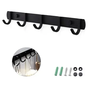 Coat Hooks Wall Mounted, Heavy Duty Metal 5 Coat Hanger Rack for Coat Hat Towel Purse Robes Keys Mudroom Bathroom Entryway (1 Pack, Black)