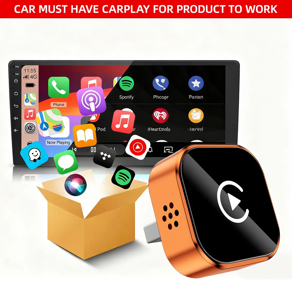 【YURNLV】Mini CarPlay Wired to Wireless Converter, iPhone/Android Compatible, Fast Stable Auto-Connection, No Lag, Hands-Free Calls