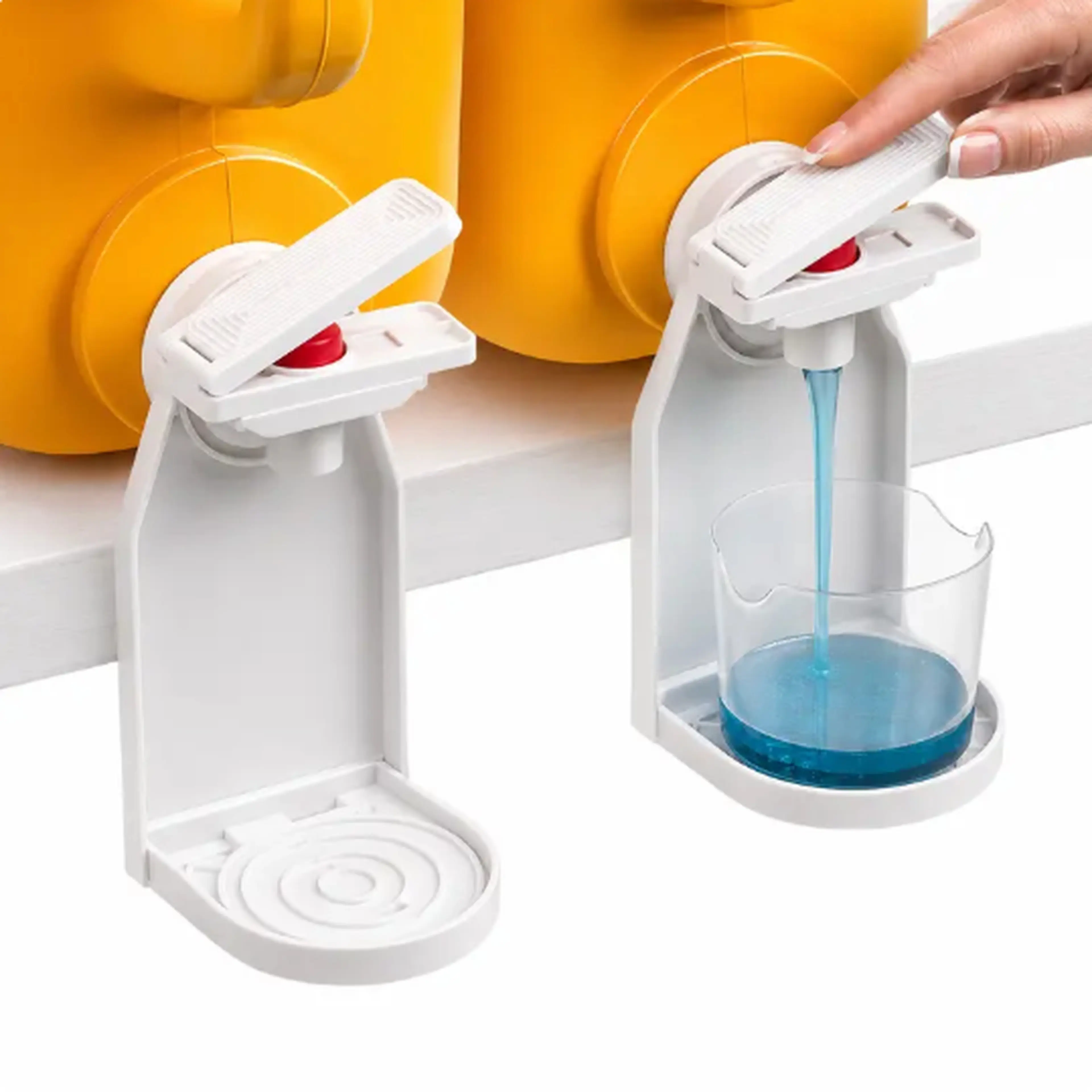 Plastic Functional Laundry Detergent Dispenser Cup Holder for Households, with Upgraded Nozzle, Drip Tray, Easy Switch, Mess-Free Liquid Organizer for Laundry Room
