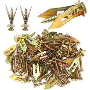 200Pcs Self Drilling Drywall Anchors with Screws, 100Pcs Metal Self-Drilling Anchors and 100Pcs Screws Kit, No Drill Or Holes in Wall for Fixing TV, Shelf, Cabinet, Curtains, Calligraphy
