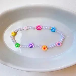 Preppy pearl & colorful flower phone charm | beaded phone charm | pearl beads | personalized | heishi beads | clay beads | seashell charm