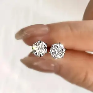 4ct Moissanite Stud Earrings - 2pcs 2ct*2, 8mm, S925 Sterling Silver, Screw Back - Exclusive Gift for Wedding, Birthday, Anniversary, New Year, Mother's Day magnetic earrings non tarnish jewelry earring stacks turquoisejewelry earrings for women