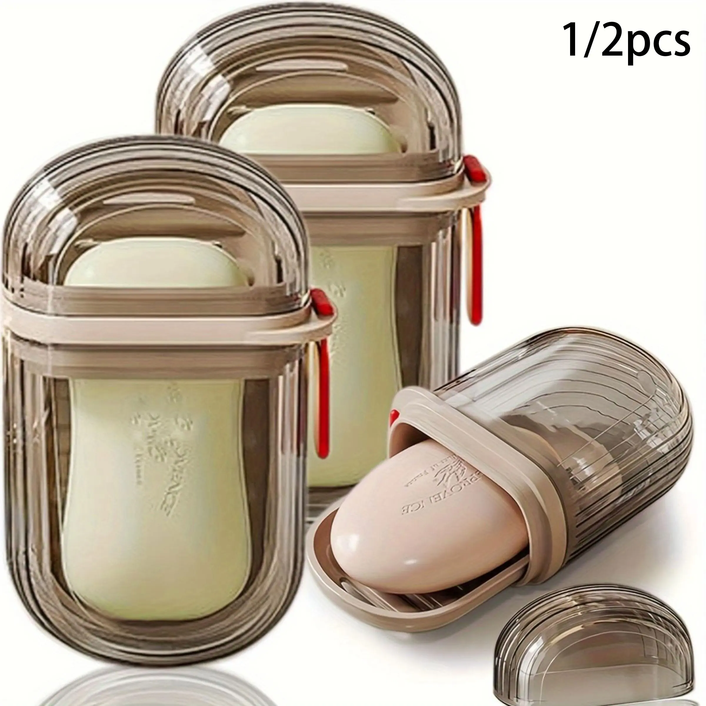 Portable Soap Box with Lid, 1/2 Count Mini Soap Draining Storage Box, Soap Holder for Travel & Outdoor Camping, Plastic Soap Dish