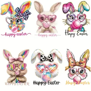 Easter Rabbit Stickers 6 Pack Mixed Colors with Bubble Design Washeable Vinyl Decals for Fashion Tshirt Jeans Mask Backpack Craft Supplies Funny Stickers Premium Vinyl Stickers Happy Easter