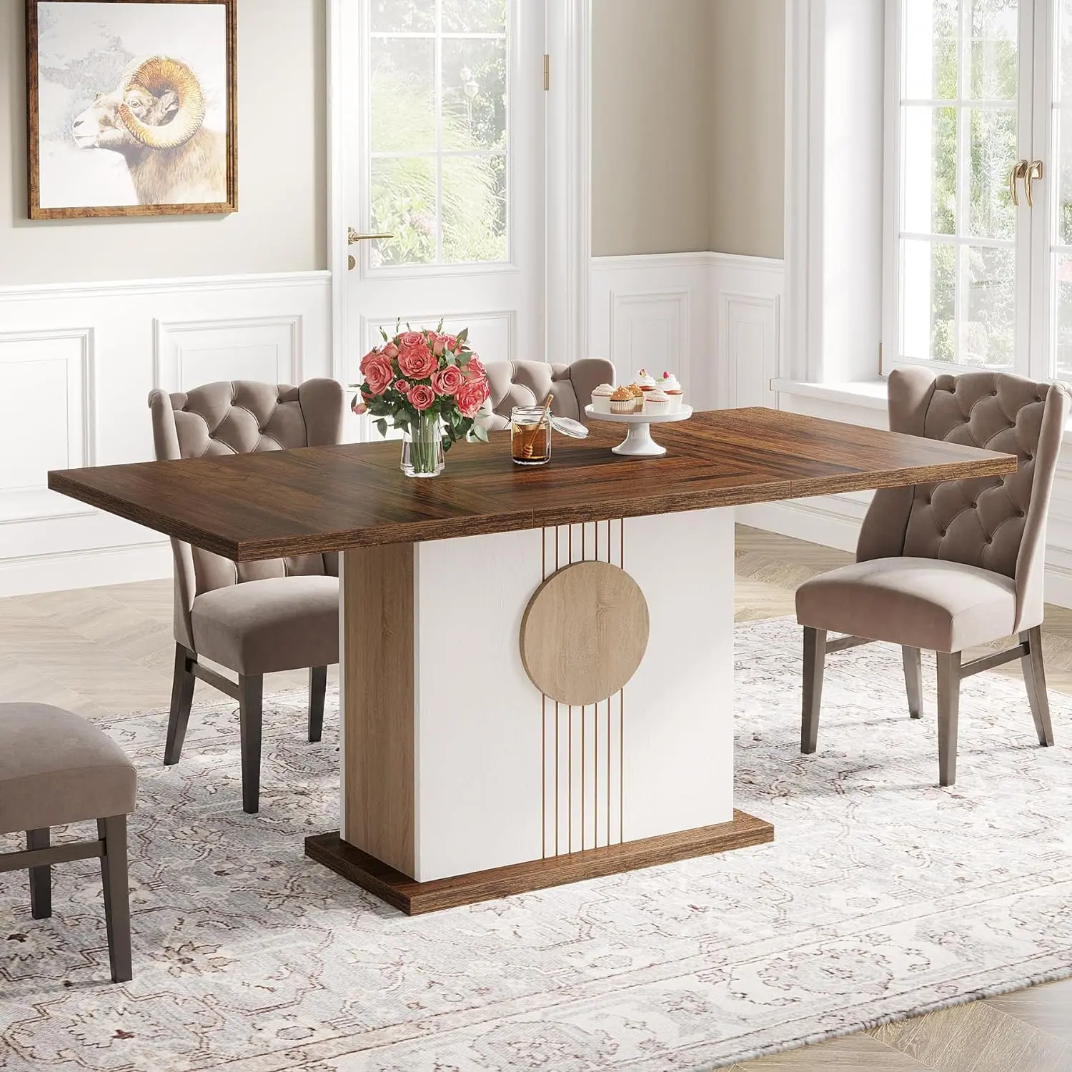 Tribesigns 55" Rectangular Dining Table for 4 to 6 People, Farmhouse Wood Dinner Table for Kitchen, Dining Room (Chair Not Included) Modern Furniture Tribesigns 55" Rectangular Dining Table for 4 to 6 People, Farmhouse Wood Dinner Table for Kitchen, Dining Room (Chair Not Included) Modern Furniture