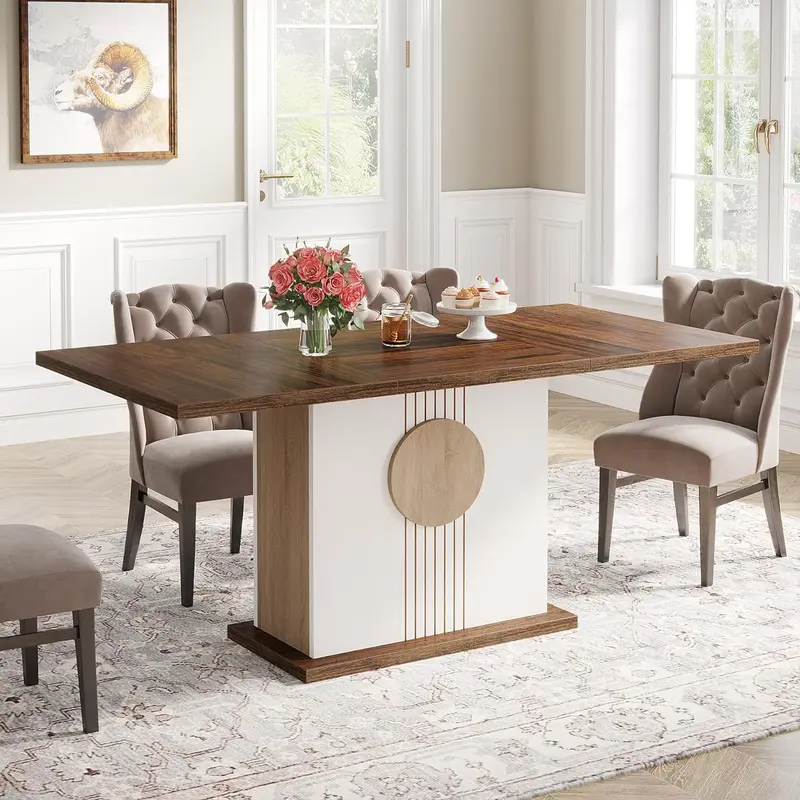 Tribesigns 55" Rectangular Dining Table for 4 to 6 People, Farmhouse Wood Dinner Table for Kitchen, Dining Room (Chair Not Included) Modern Furniture