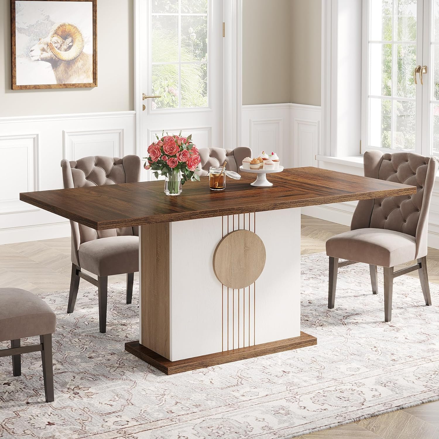 Tribesigns 55" Rectangular Dining Table for 4 to 6 People, Farmhouse Wood Dinner Table for Kitchen, Dining Room (Chair Not Included) Modern Furniture