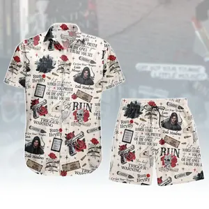 Zade Meadows Haunting Adeline Hawaiian Shirt Shorts Set Dark Romance BookTok Gun Rose Skull Print Men Women Casual Loose Summer Beach Outfit Trigger Warning Little Mouse Fan Gift