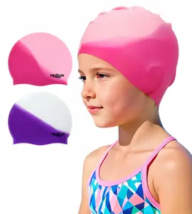 [Summervibes]Swim Cap Kids (2 Pack), Durable Waterproof Swimming Cap for Girls Boys Teens Toddler Aged 3-15, Comfortable Fit Kids Swim Cap for Long Hair and Short Hair, Silicone Swim Caps for Kids Toddler