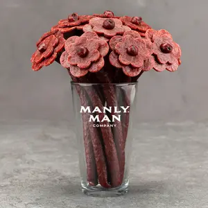Beef Jerky Flower Bouquet - Edible Gift in Vase with Flower Shaped Jerky, additional Home Barware Pint Included in a Decorative Box