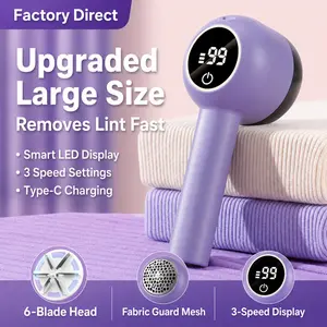 Rechargeable Fabric Shaver with 2 Replaceable Stainless Steel 6-Leaf Blades(1 Free Extra Included) | Lint Remover with 3-Speed Settings & LED Display - Efficient Sweater and Lint Shaver for Clothes, Removing Fuzz, Lint Balls, Pills.Christmas Gift