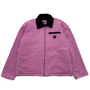 Pink Canvas Oversized Collared Zipper Jacket - Recycled Materials & Vintage Inspired By ThriftJam