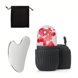 3pcs massage roller set includes 1 ice roller(for relieving face and eye puffiness), 1 storage bag, 1 gua sha pad (For firming skin), and reusable skin care tools