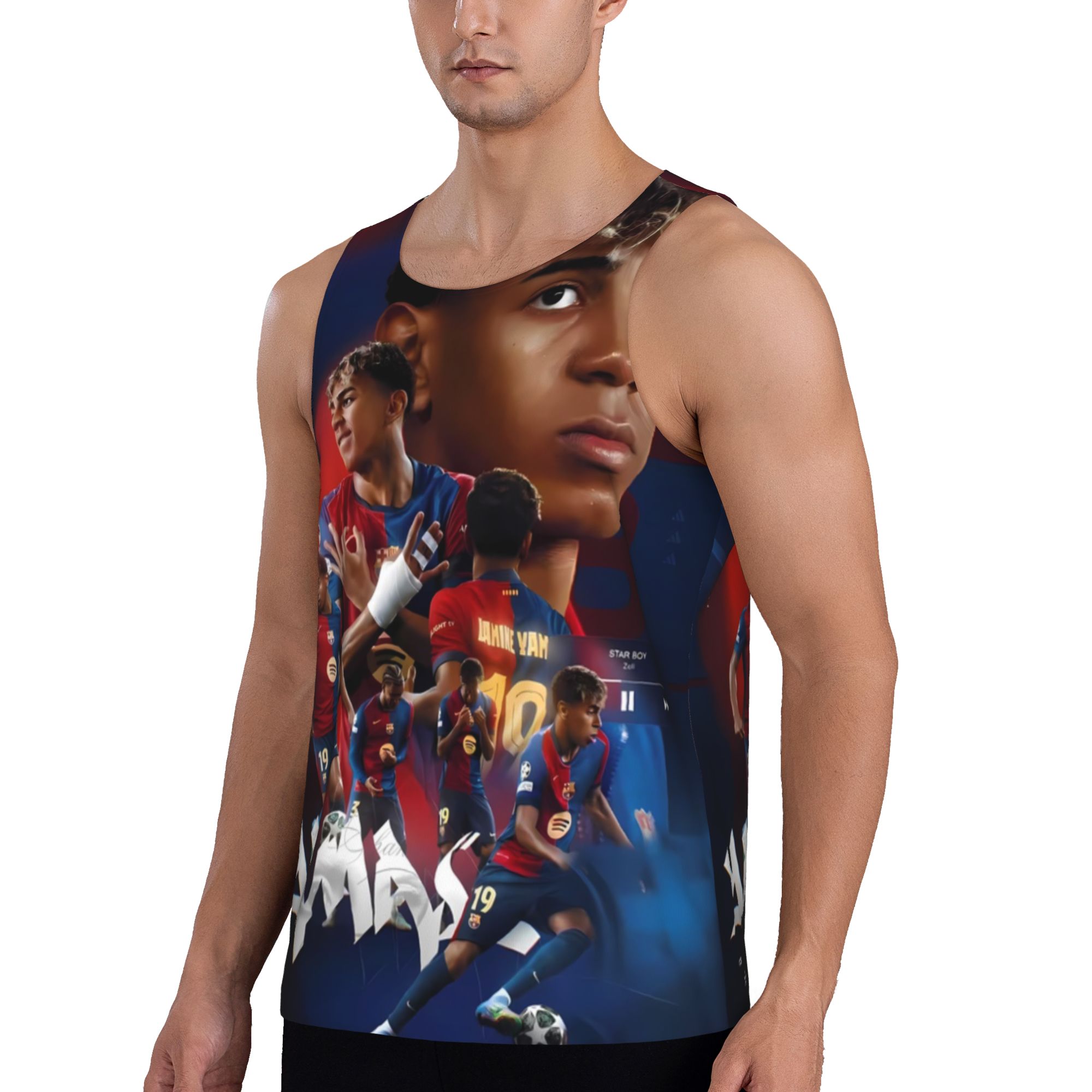 Lamine Yamal #19 Barcelona Rising Star Collage Sleeveless Tank Top for Men Streetwear & Gym Wear for Football Lovers