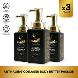 3 Bottles of Elixir by Cocó March Passion Body Butter Cream, Moisturizing Body Lotion for All Skin Types - 8.5 fl oz (250ml) Hydrating Skin Care