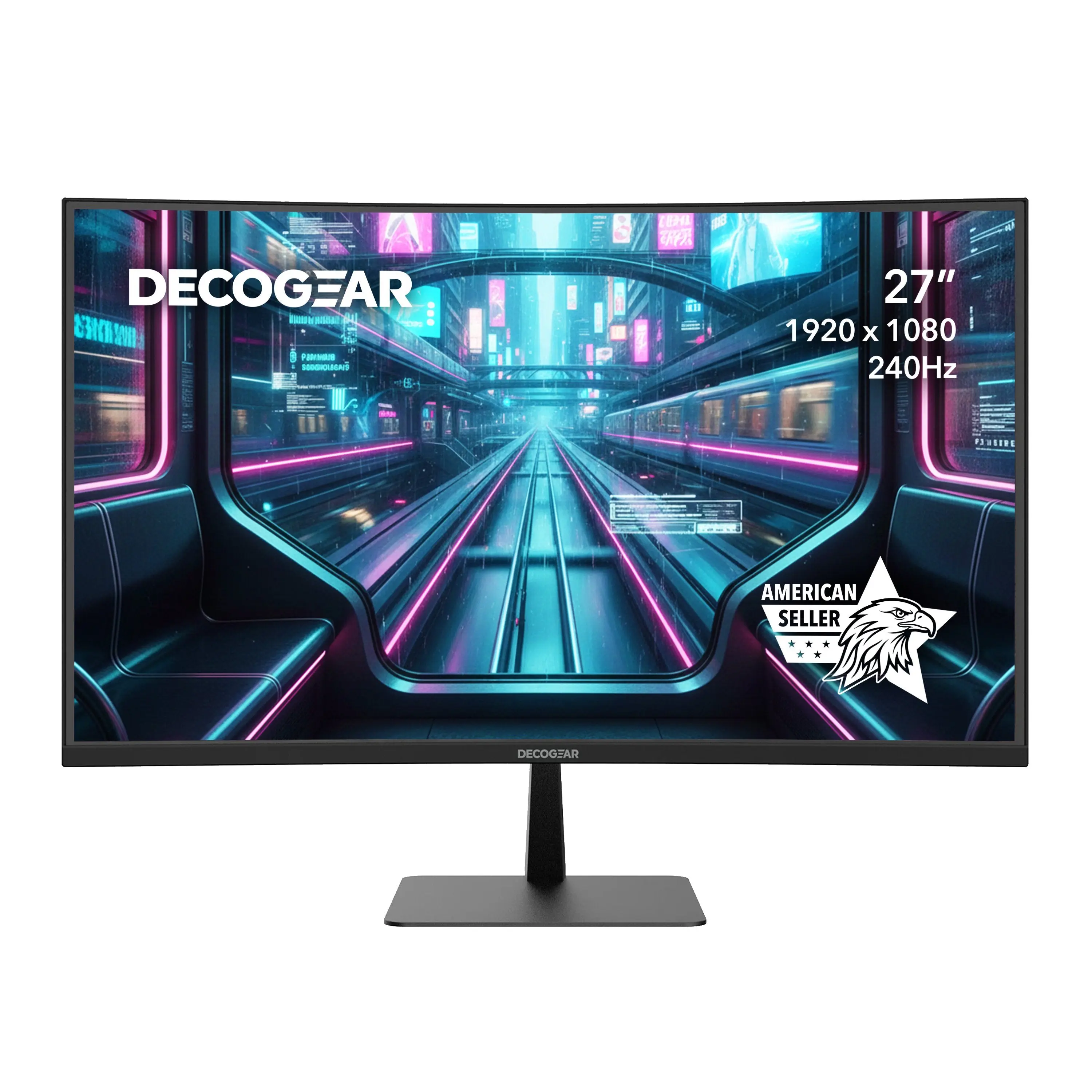 Deco Gear 27" Curved Gaming Monitor - 240Hz FHD 16:9, MPRT, HDMI, DP 1.4, Curved Computer Screen, Dual Monitor Setup Compatible, Full Screen Viewing, High-Resolution Display, Media Playback, Full Screen Viewing Computer Monitors