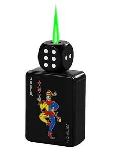 Jet Torch Lighter Cute Cool Lighters Stress-Relief Rotating Dice Lighter Green Flame Windproof Lighter Refillable Butane Lighters Gift for Men (Without Gas)