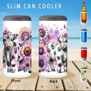 1pc/12oz/350ml,Slim Can Cooler,Insulators,Doucle-Walled Stainless Steel Insulated Slim Cans,2-in-1 Insulated Can Cooler Cup,Cute Cow and Sunflower Design,Colorful and Festive,Perfect For Holiday Celebrations,Anniversary Gift Surprise