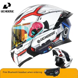 DOT Approved Modular Motorcycle Helmet, Dual Lens Flip Up Full Face Helmet, Breathable Impact Resistant, Multiple Colors, Free Bluetooth Headphone, Street Bike Scooter Helmet for Adult Rider Commuter Travel