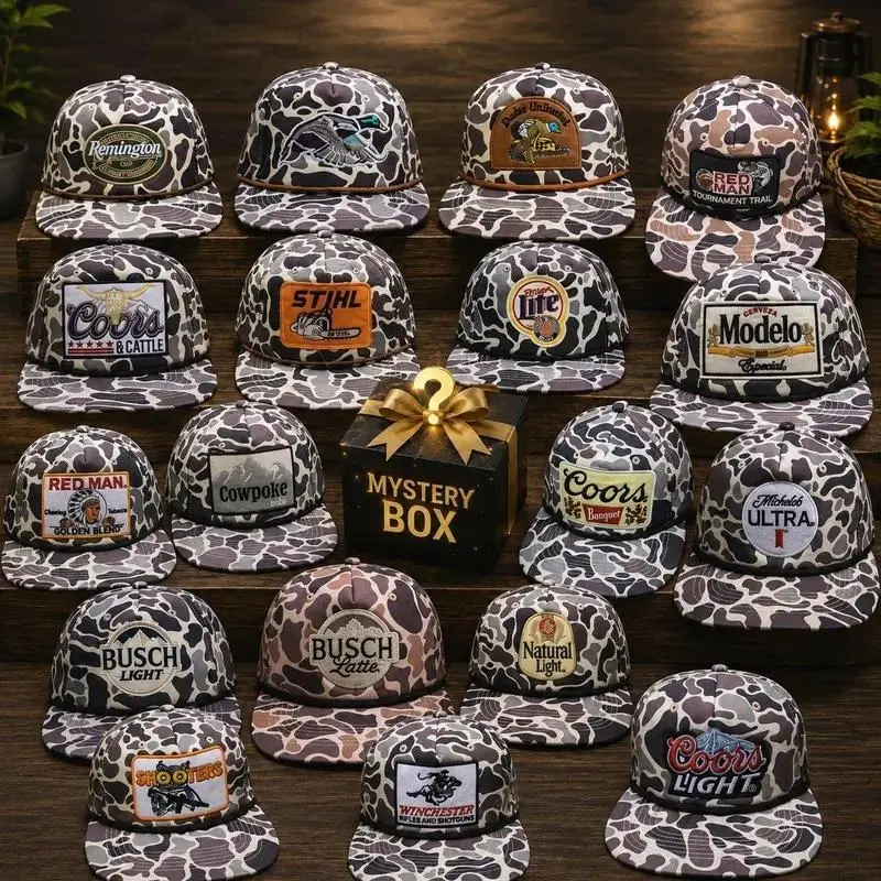 Vintage Men's Camo Trucker Hat Random Assorted Hunting & Outdoor Snapback Caps, Adjustable Flat Brim Baseball Hats