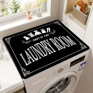 PINSOUL Washer & Dryer Cover Mat (60x50cm US02, Style 1) - Floral Print Artwork with Black-White Decorative Border, Stain-Resistant, Absorbent, Dust-Proof, Rubber Base, Easy-to-Clean, Lightweight, Versatile for Laundry Room, Kitchen