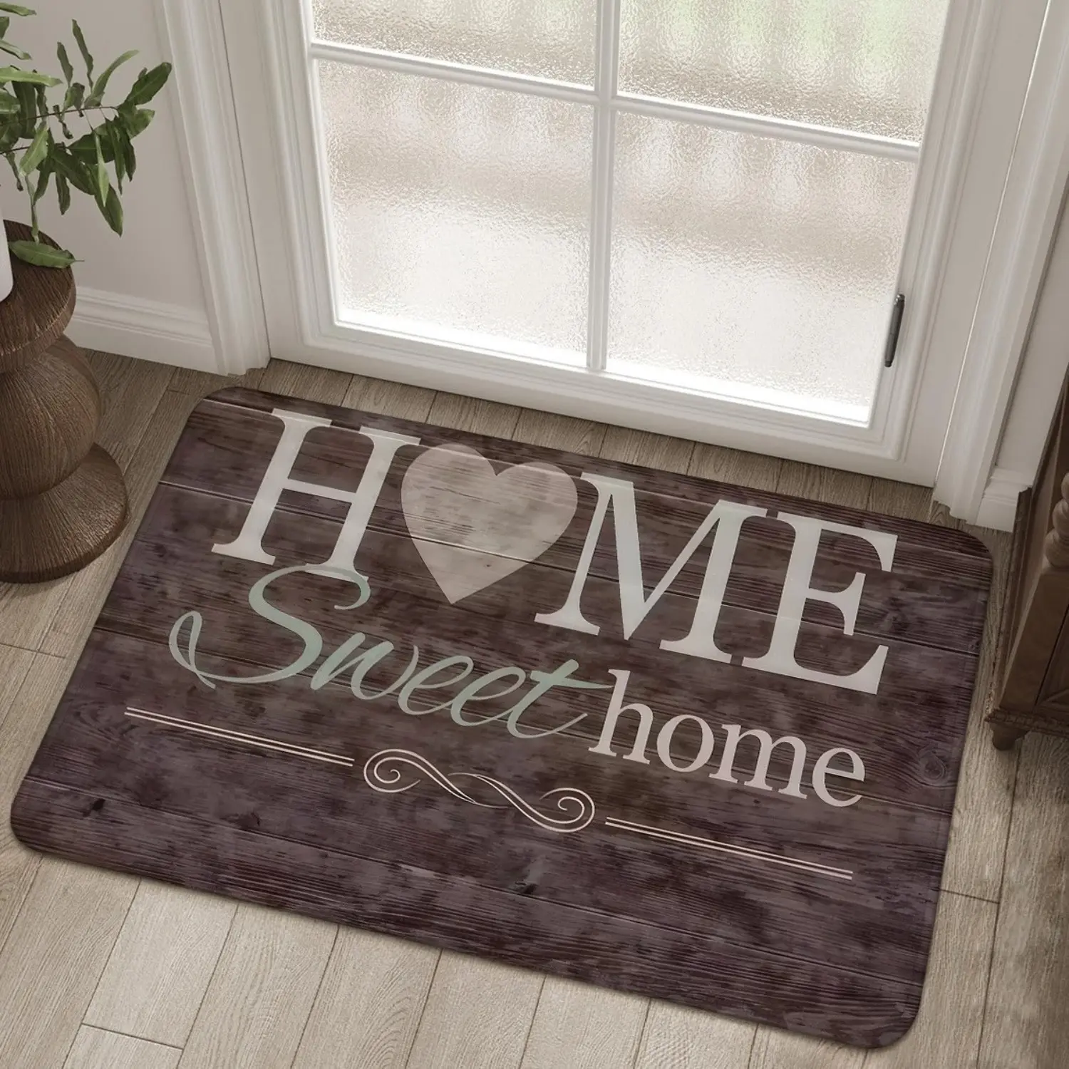 "Home Sweet Home" Rustic Wood Welcome Doormat Soft Diatomite Material with 100% Non-slip Rubber Backing,Durable Soft Absorbent Stone Mat, Festive Atmosphere Home Decor Rug Easy To Clean and Machine Washable Carpet