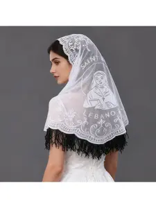 Virgin Mary's headscarf church worship headwear lace hollow-out triangular scarf bride's veil