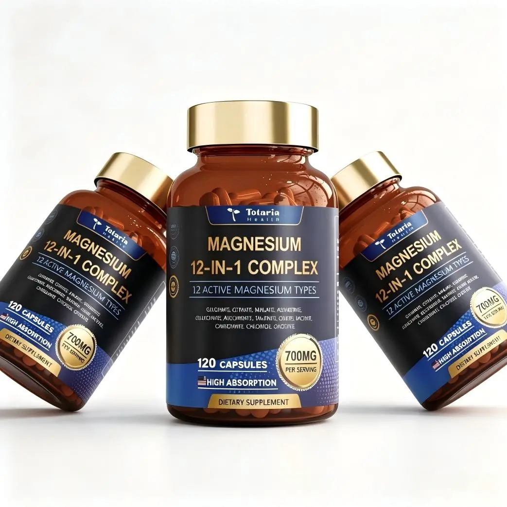 Totaria 12-in-1 Magnesium Complex 700mg - Supplement with Glycinate Citrate Malate Oxide Taurate Aspartate Orotate, Vegan Capsules for Muscle, Heart, and Relaxation Support