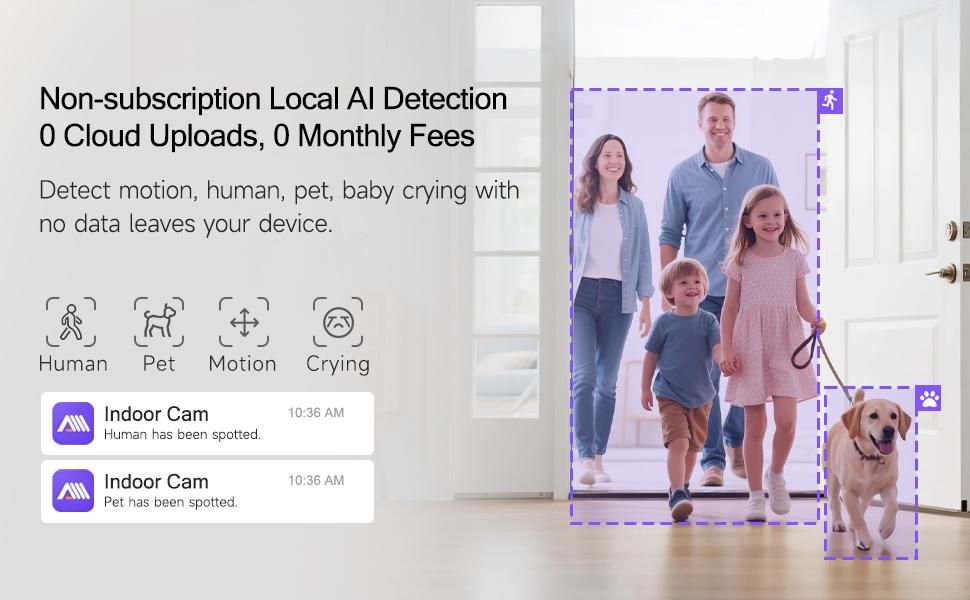 CINMOORE 2.5K Pet/Baby Indoor Security Camera, No Subscription, Person & Pet Detection, PTZ WiFi Baby & Pet Monitor, Full Duplex Two-Way Audio, Color Night Vision, SD Card Local Storage
