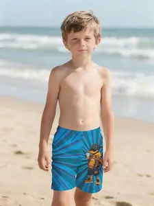 Chaoya Coffee Shorts with Digital Printing, 100% polyester. A brand-new summer fashion item specially designed for boys. Stylish boys' beach pants, summer casual children's clothing, outdoor sports beach shorts.