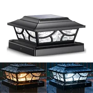 Siedinlar Solar Post Cap Lights Outdoor, Waterproof 4 Modes Dynamic Rotating Beam LED, Warm/Cool White, Fits 4x4 5x5 6x6 Wood/Vinyl Posts for Fence, Deck, Patio & Backyard Decor, Black (1 Pack) outdoorfun